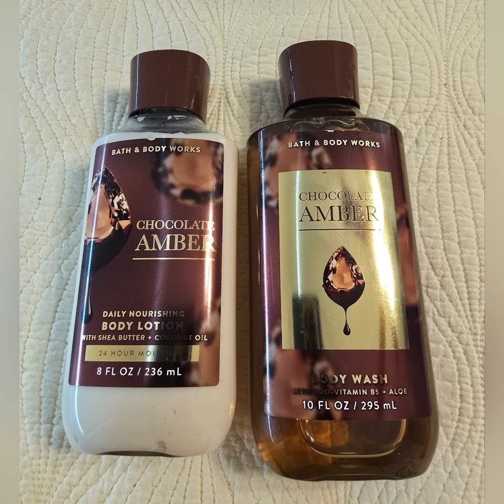 NEW Bath & Body Works Chocolate Amber 2 Pc Set